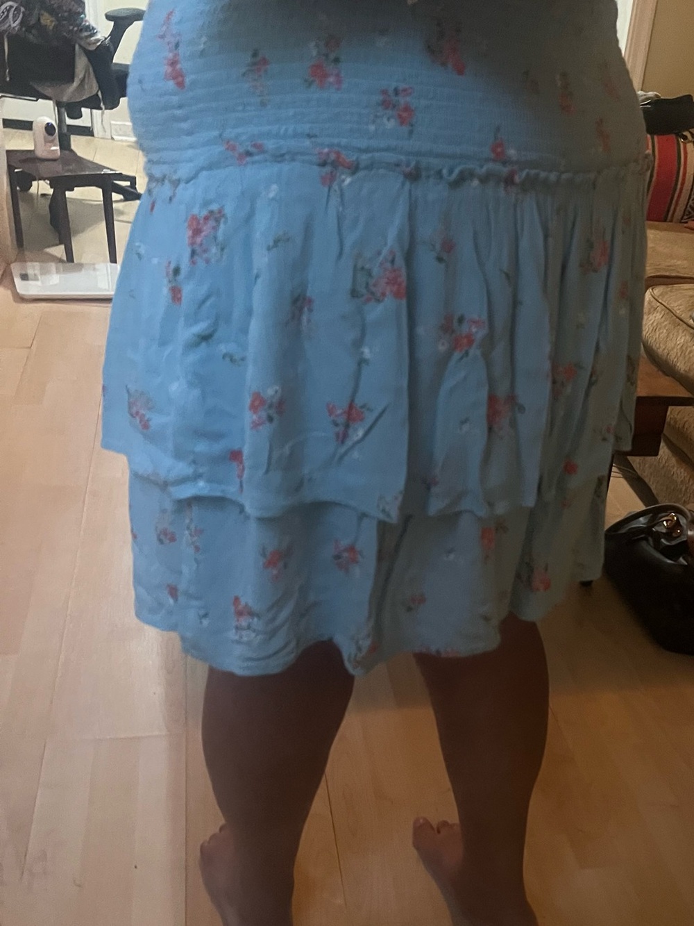Light Blue Floral Tiered Smocked-Waist Skirt - Women's - Picture 3 of 3